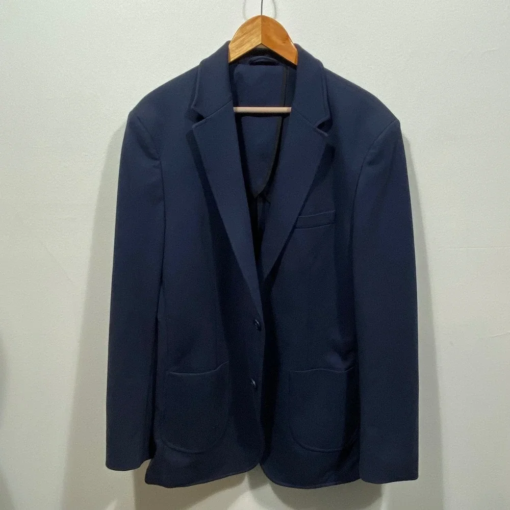 NEW 01.ALGO Men's XL Navy Blue Stretch Knit Blazer Two Button Sport‎ Coat Travel